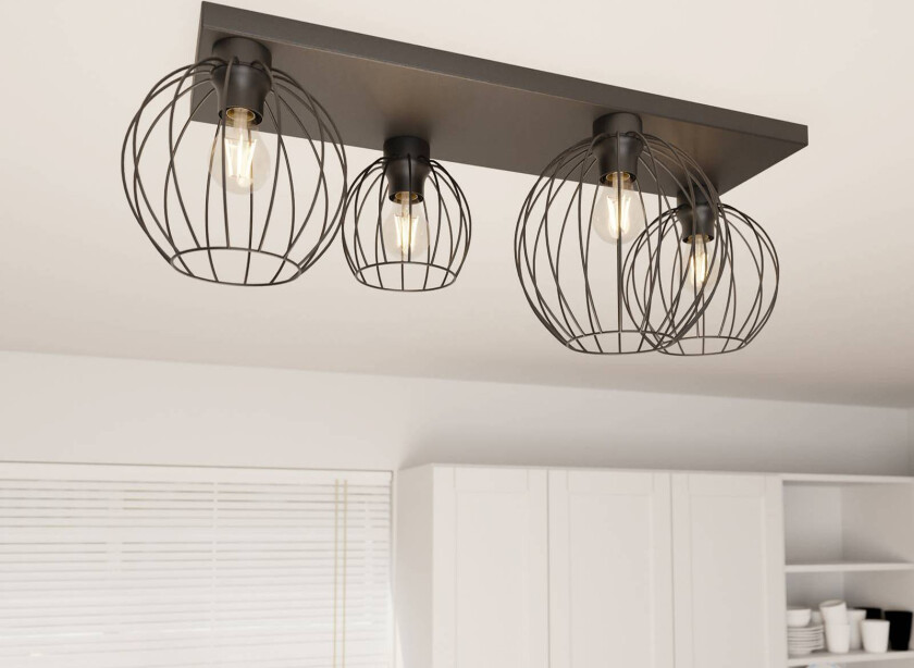 Nest taklampe, 4 lyskilder, 83 cm, svart, metall, E27