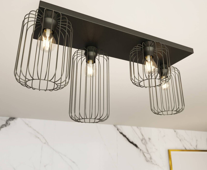 Taklampe, 4 lyskilder, 83 cm, svart, metall, E27