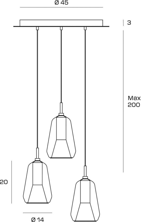 Hengelampe X-Ray bronse/gullfarget 3 lyskilder rundt glass