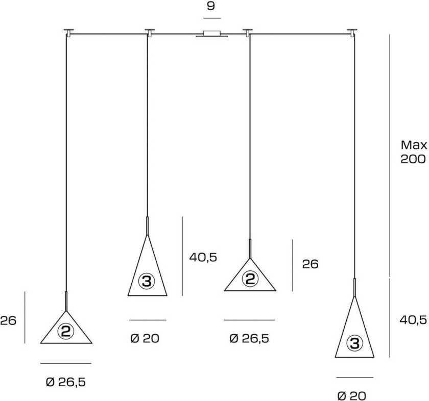 Samoi hengelampe, 4 lyskilder, metall, svart, desentralisert