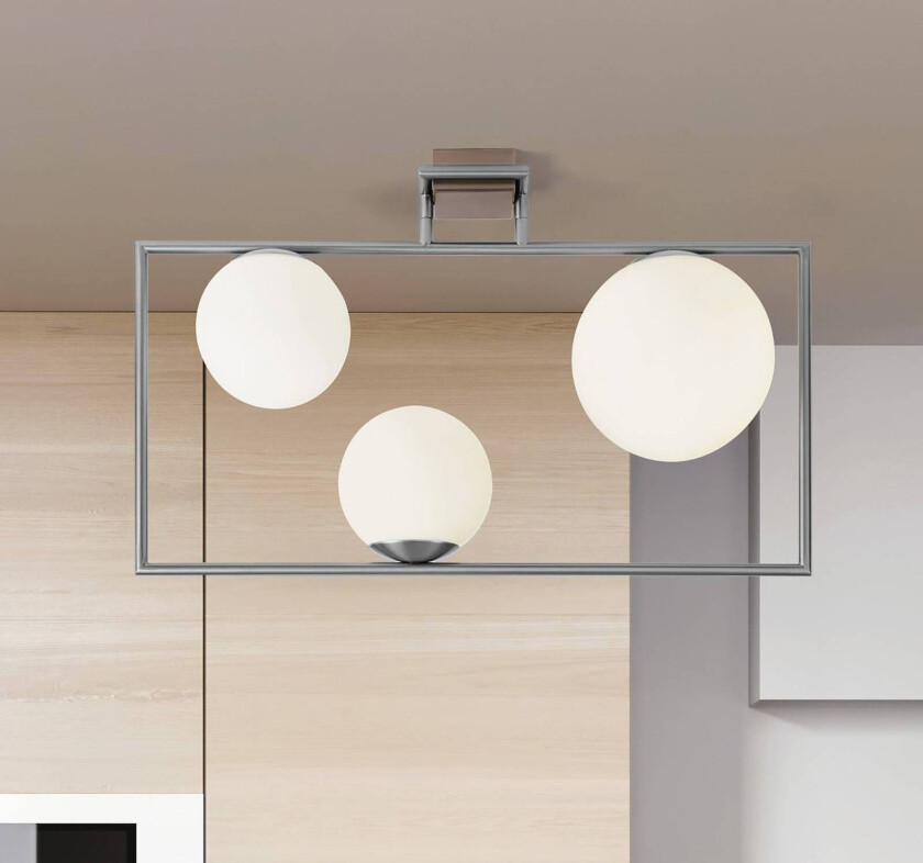 Buble taklampe, stålfarget, 3 lyskilder, glass