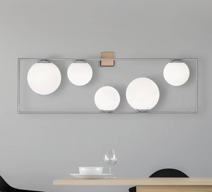Buble vegglampe, stålfarget, 5 lyskilder, glass