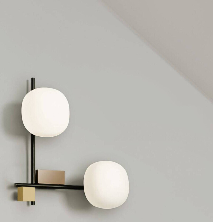 Lingotto vegglampe, 2 lyskilder, hvit/gull/svart, glass