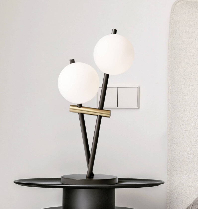 Kika bordlampe, 2 lyskilder, svart/hvit, metall, glass