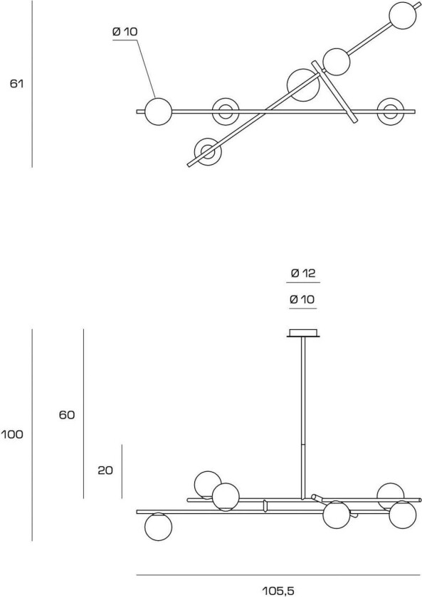 Kika hengelampe, 6 lyskilder, svart/hvit, metall, glass