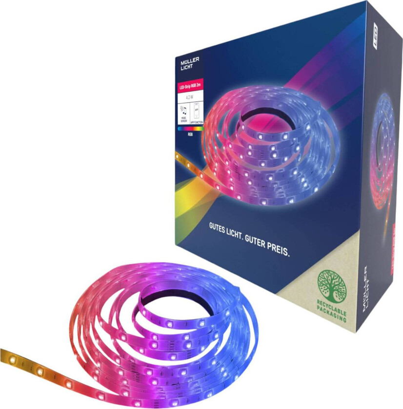 LED-stripe Smart RGB, lengde 2 m, musikksensor, USB, Tuya-app