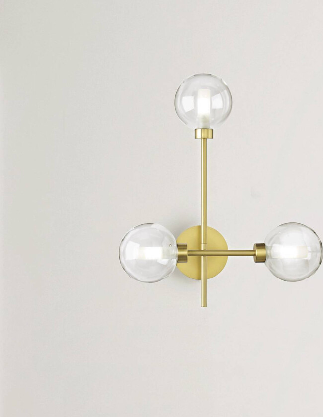 Dom vegglampe, 3 lyskilder, klar/gull, glass