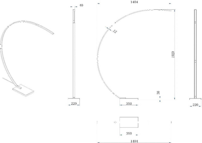 Curve buelampe, matt gull, 2700 K, høyde 192, dimbar