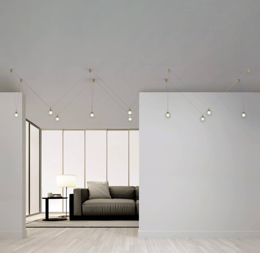 Aladino hengelampe, 10 lyskilder, klar/gull, glass, desentralisert