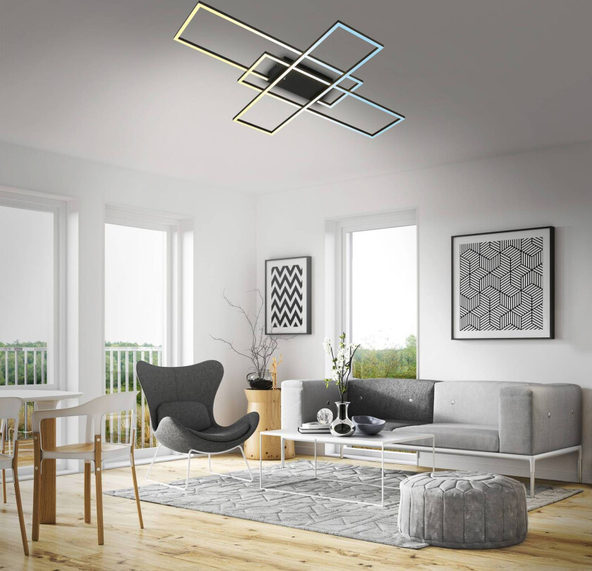 Roami LED taklampe, 104x71cm, svart, CCT, fjernkontroll