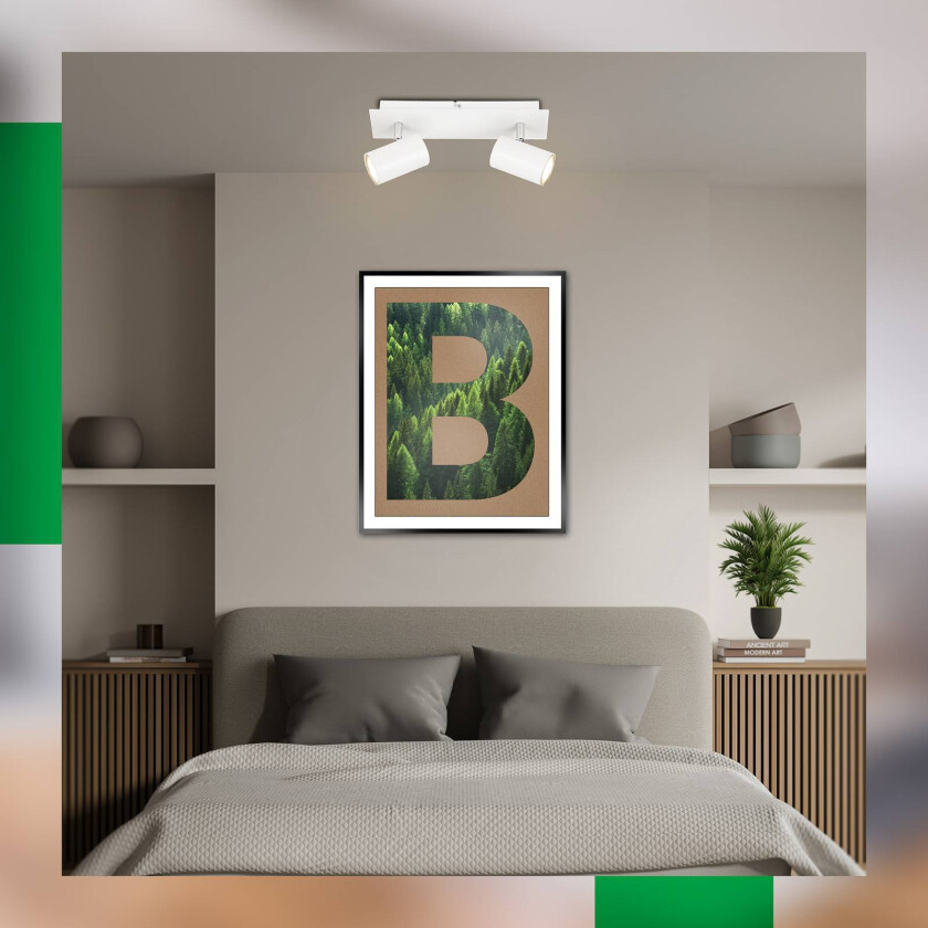 Taklampe Isil A, hvit, 2 lyskilder, metall, svingbar