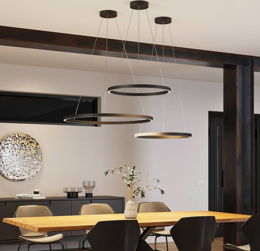 hengelampe Perfora, svart, Ø 90 cm, aluminium