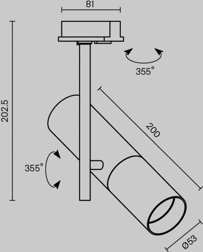 Elti skinnespotlight, svart, Unity-system