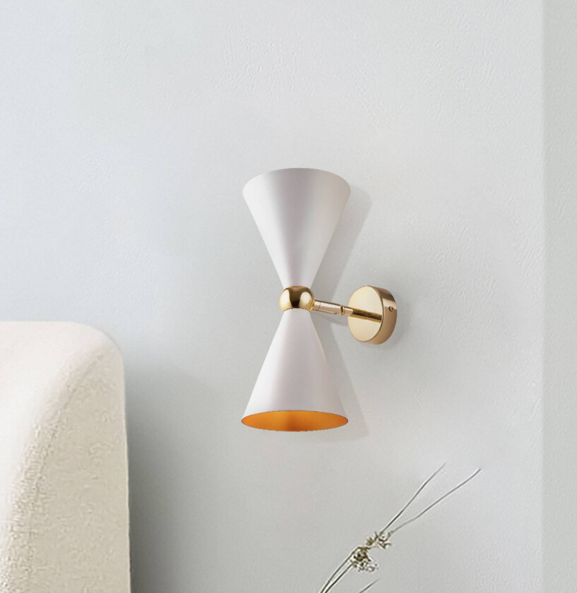 vegglampe Vesper, hvit/gull, 2 lyskilder, metall