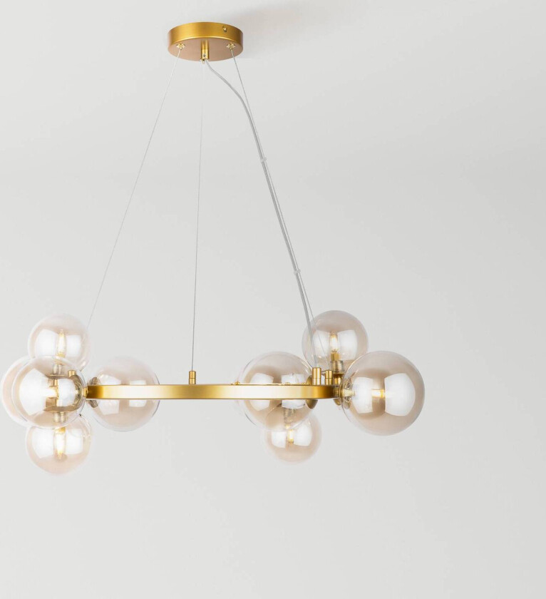 hengelampe Dallas, 11 lyskilder, gullfarget/amber