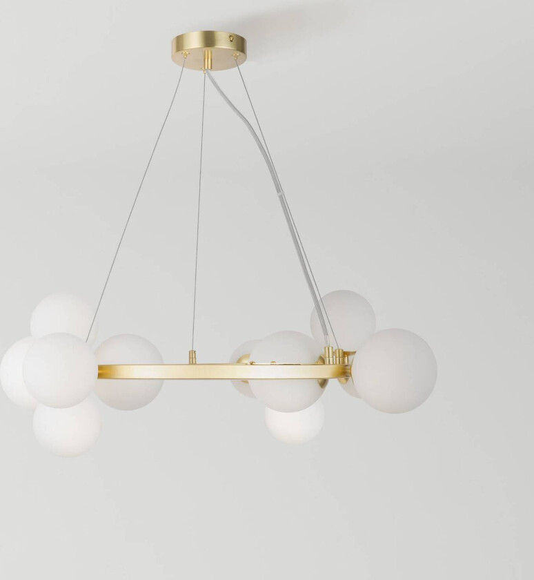 hengelampe Dallas, 11 lyskilder, gullfarge/hvit