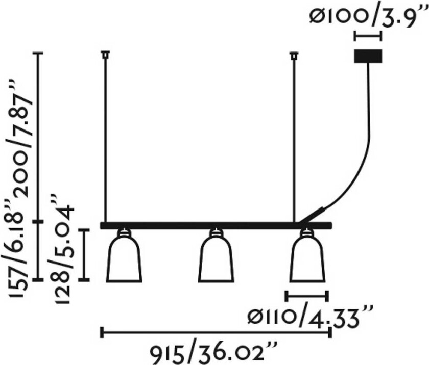 Studio hengelampe, rosa, desentralisert, lengde 91 cm, 3 lyskilder.