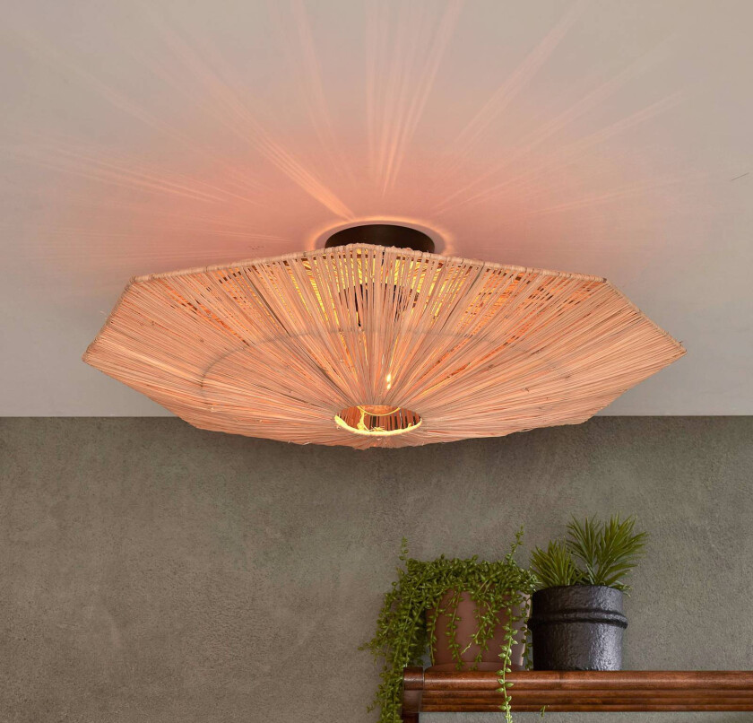 Good & Mojo Panama taklampe, natur, Ø 65 cm, raffia