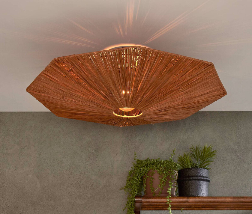 Good & Mojo Panama taklampe, brun, Ø 65 cm, raffia