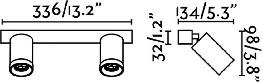 Stan veggspot, hvit, aluminium, bredde 33,6 cm, 2 lyskilder.