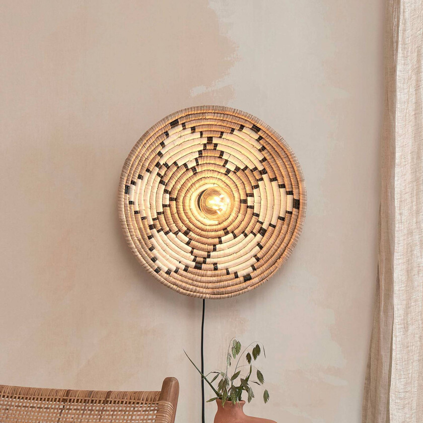 Good & Mojo Andros vegglampe, natur/hvit, støpsel, Ø 45 cm