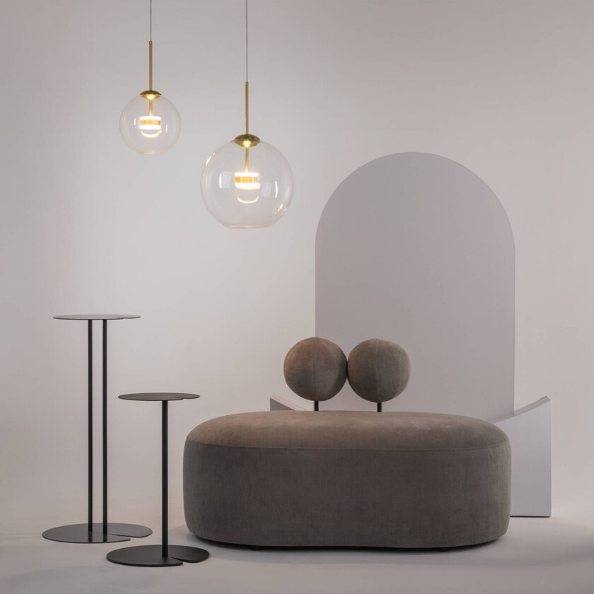 hengelampe Cometa, gullfarget, glass, Ø 35 cm