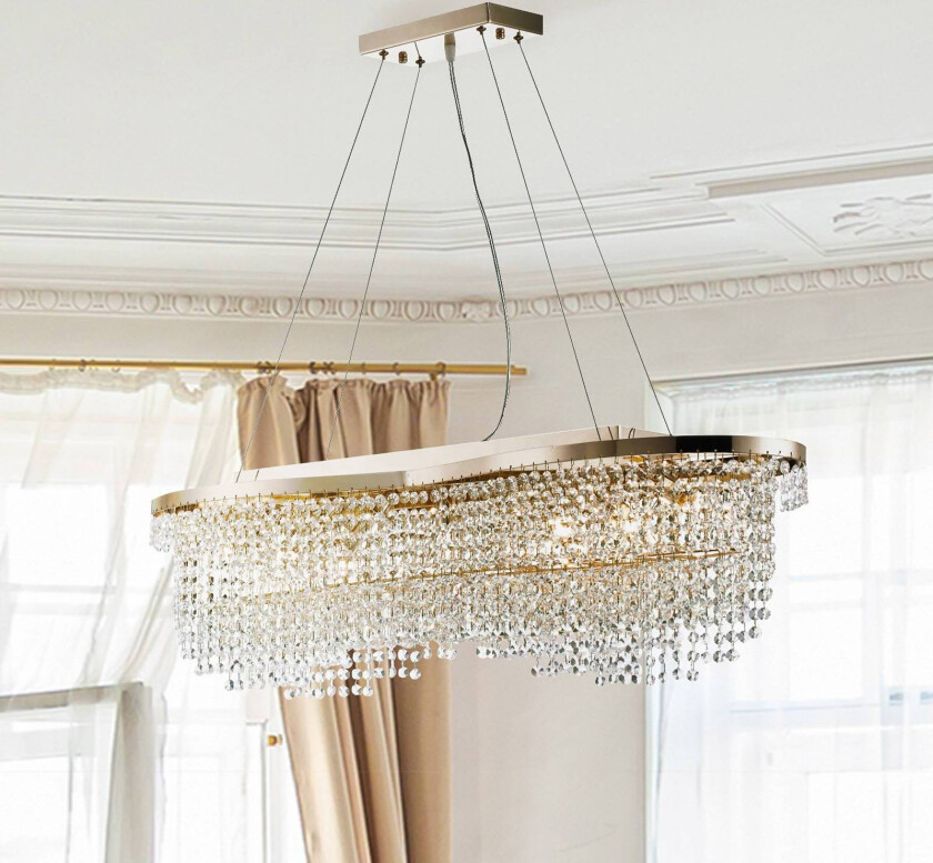 hengelampe Toils, gullfarget, krystaller, 7 x E14