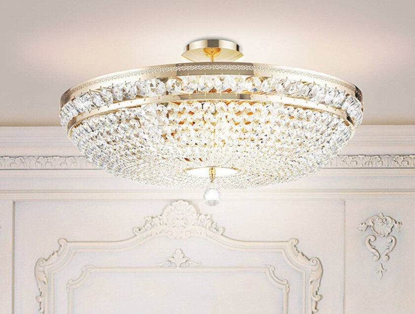 taklampe Ottilia, Ø 65 cm, gullfarget, krystall