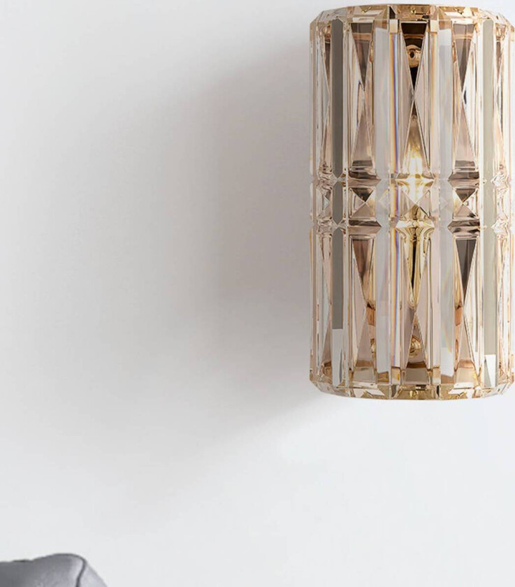 Facet vegglampe, høyde 25 cm, gullfarget, glass, E14