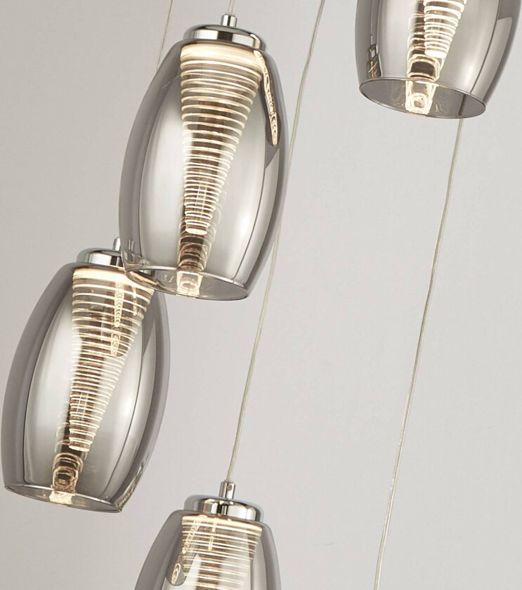 Cyclone hengelampe, 5 lyskilder, røykfarget, glass