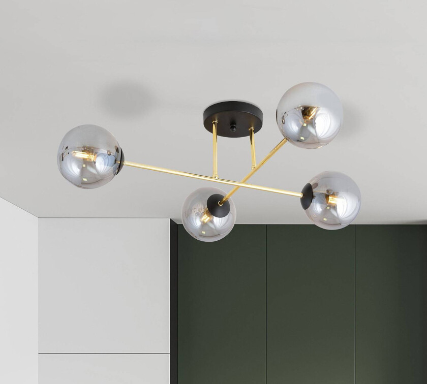 Magnum taklampe, 4 lyskilder, grafitt/gull/svart, glass, E14