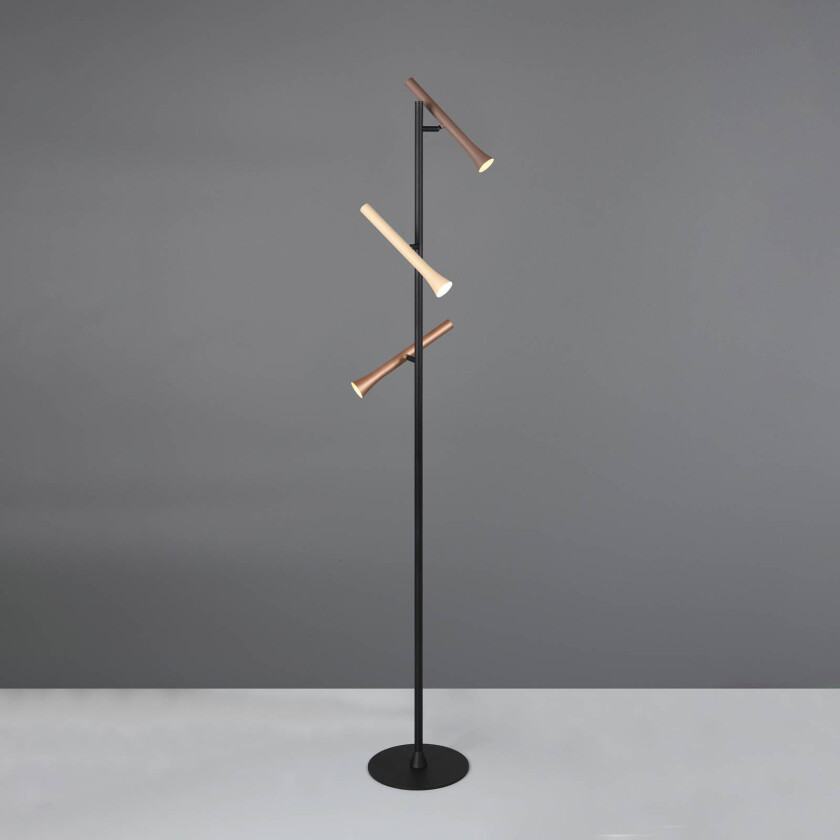 LED-gulvlampe Fiato, 3 lyskilder, matt svart, metall, dimmer