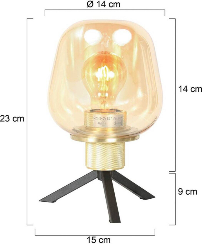 Reflexion bordlampe, Ø 14 cm, messingfarget, glass