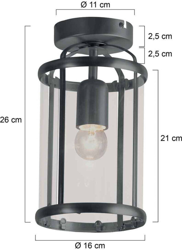 Pimpernel taklampe, svart, metall, glass