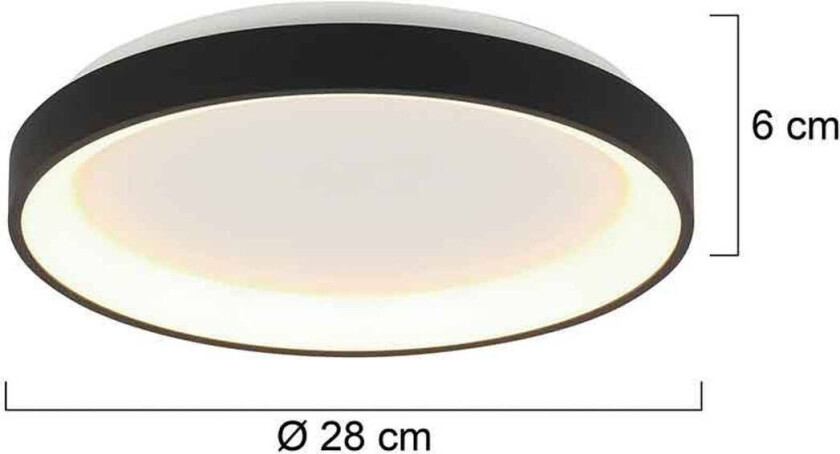 Ringlede taklampe, svart, høyde 6 cm, Ø 28 cm