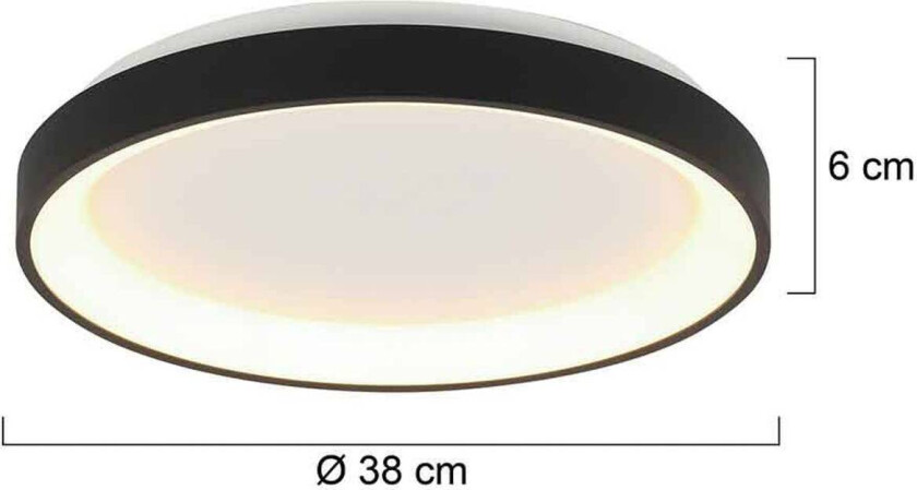 Ringlede LED taklampe, svart, høyde 6 cm, Ø 38 cm