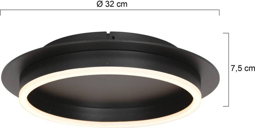 Ringlux taklampe, svart, Ø 32 cm, metall