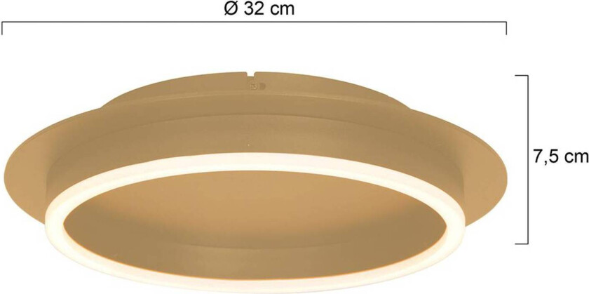 Ringlux taklampe, gullfarget, Ø 32 cm, metall