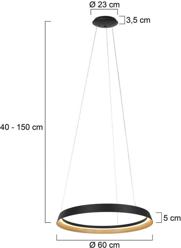Ringlux hengelampe, 1 lyskilde, svart, metall
