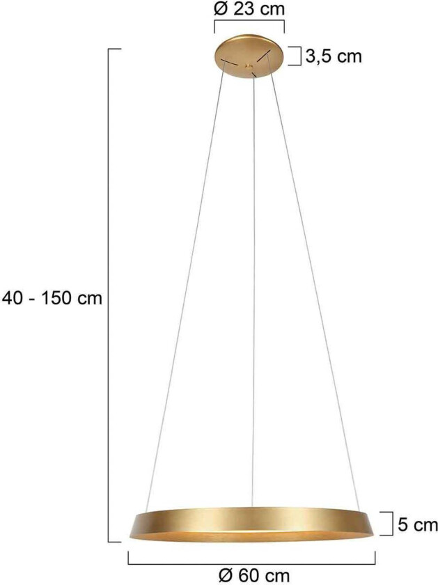Ringlux hengelampe, 1 lyskilde, gullfarget, metall