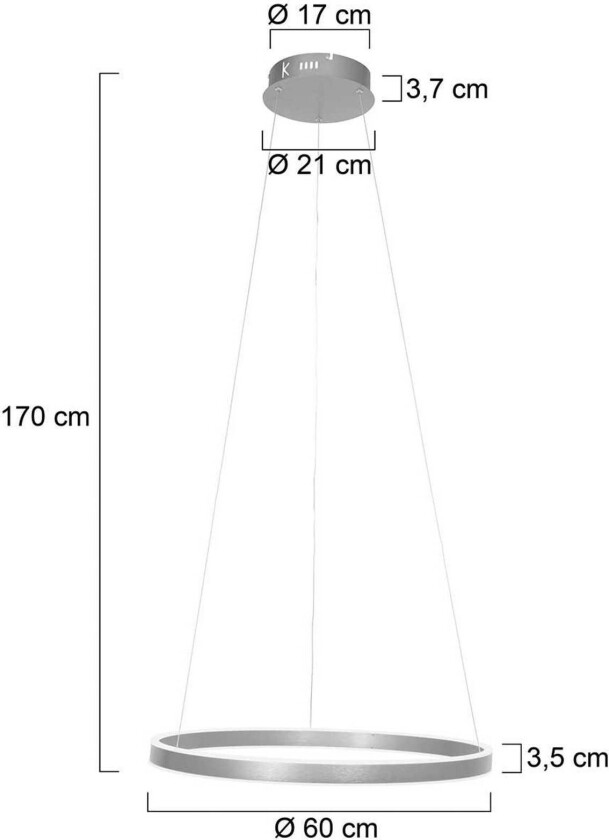 Ringlux hengelampe, Ø 60 cm, 2 lyskilder, stål