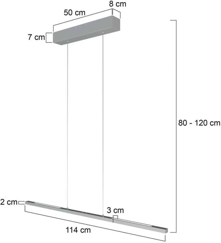 Hengelampe Bande, opp/ned, stål, 120 cm, CCT, dimmer