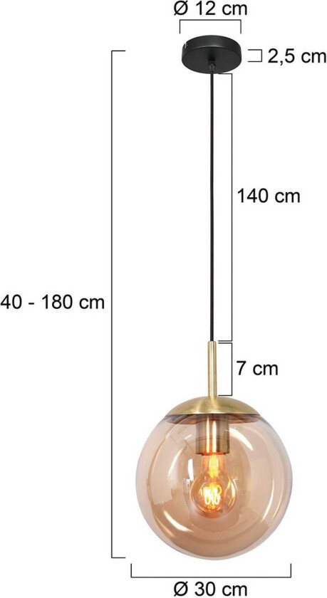 Bollique hengelampe, messing, Ø 30 cm, glass, 1 lyskilde, kuppel