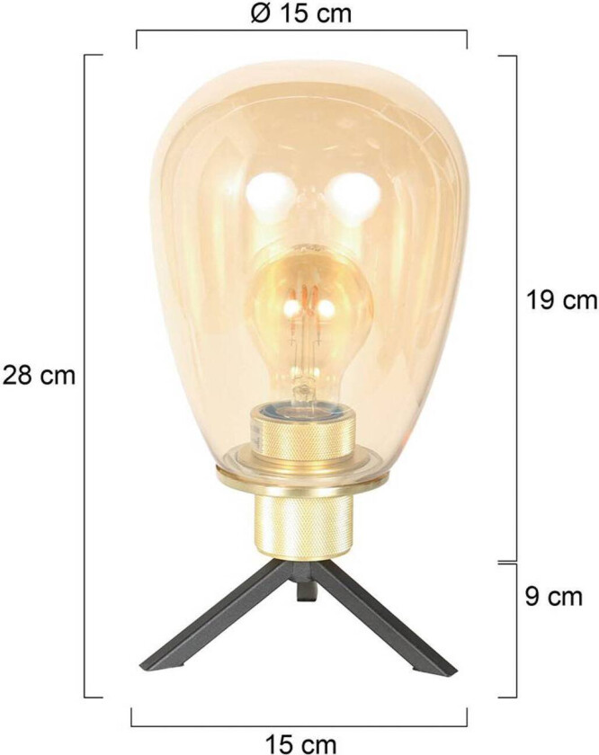 Reflexion bordlampe, Ø 15 cm, høyde 28 cm, glass, messingfarget