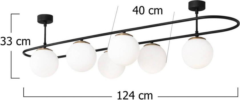 Taklampe Abaküs 4911, svart, opalt glass, 6 lyskilder