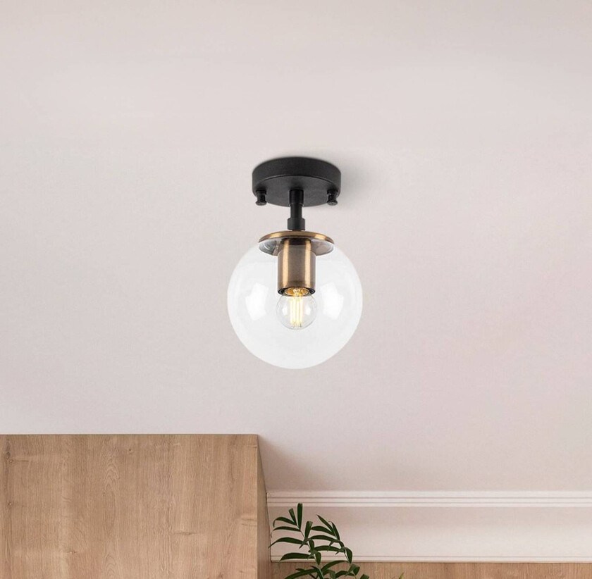 Taklampe Atmaca 10205 gull antikk/svart klart glass Ø 15cm