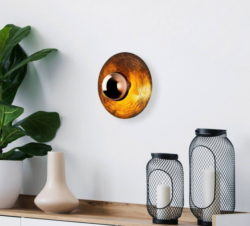 Vegglampe Kurt 13351, kobberfarget, metall, Ø 38 cm