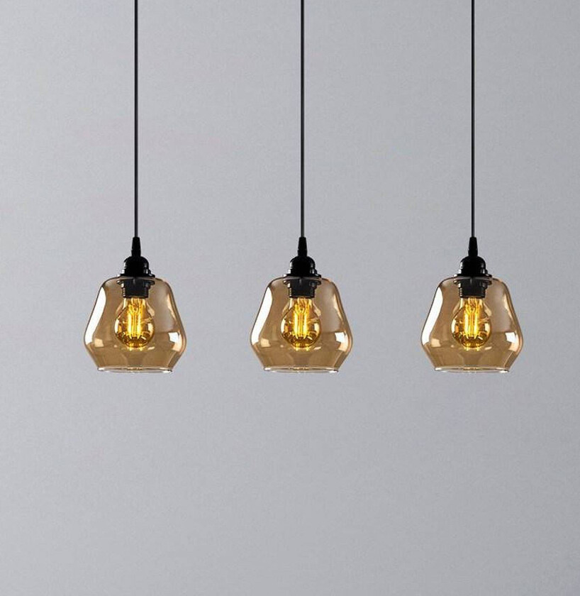 Hengelampe Gold 032, gull-transparent, glass 3 lyskilder lang