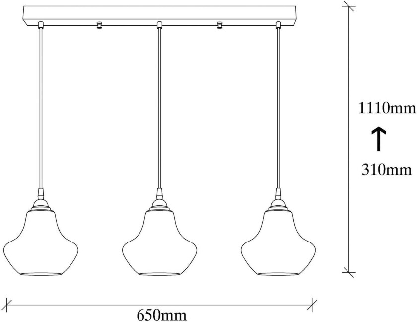 Hengelampe Gold 052, gull-transparent, glass 3 lyskilder lang