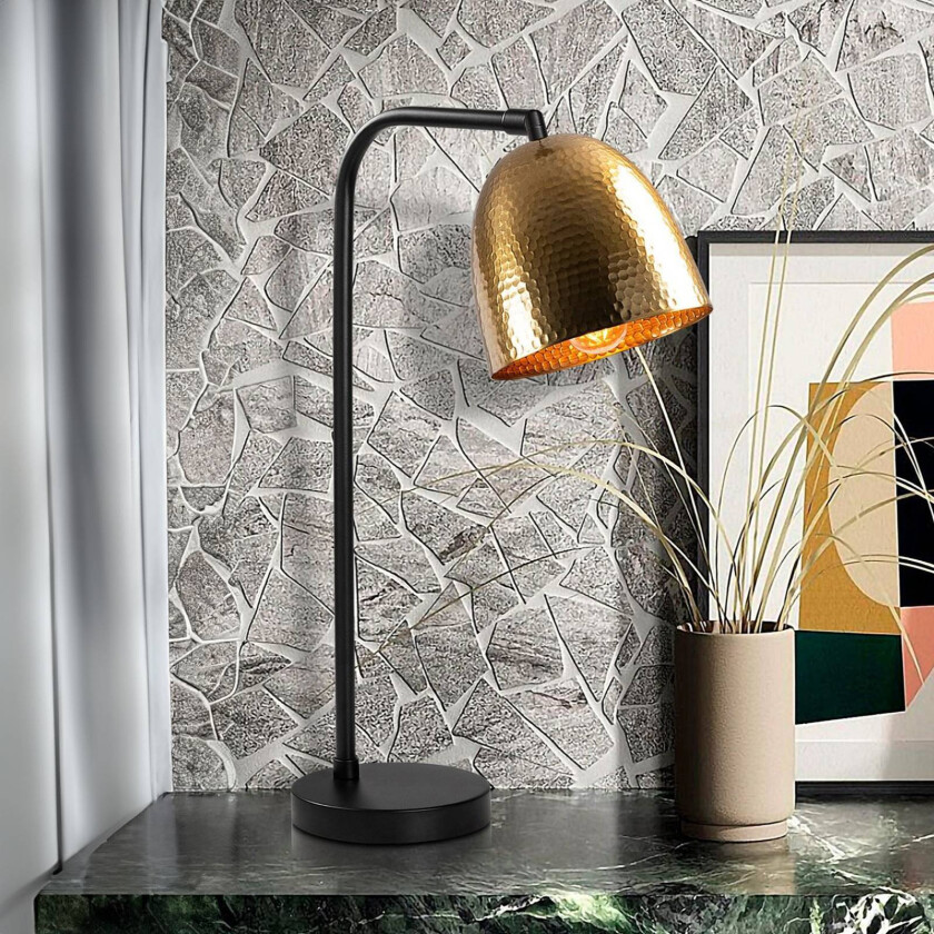 Tattoo 5031 bordlampe, gull antikk, metall, høyde 52 cm